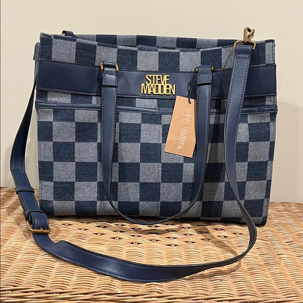 Steve Madden Navy Checkered Shoulder Bag